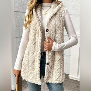 Hooded Button-Up Sherpa Vest Coat 10010015444